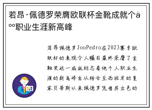 若昂·佩德罗荣膺欧联杯金靴成就个人职业生涯新高峰