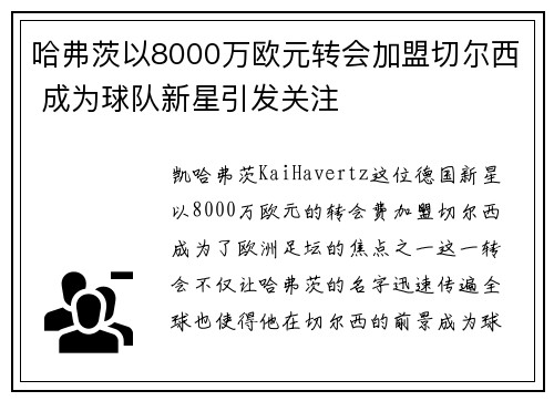 哈弗茨以8000万欧元转会加盟切尔西 成为球队新星引发关注